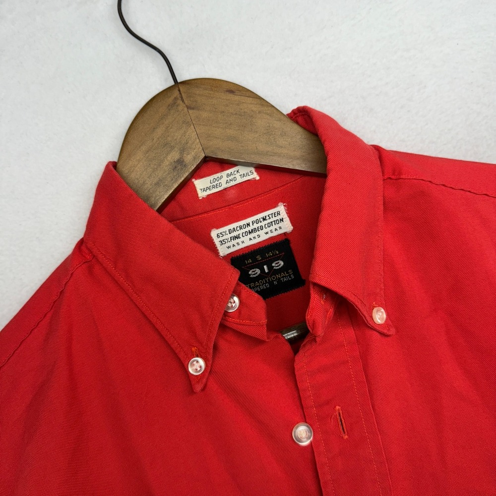 Vinage 70s Oxford Shirt Men's Small Red OCBD Loop Back 919 Solid Preppy ivy 80s